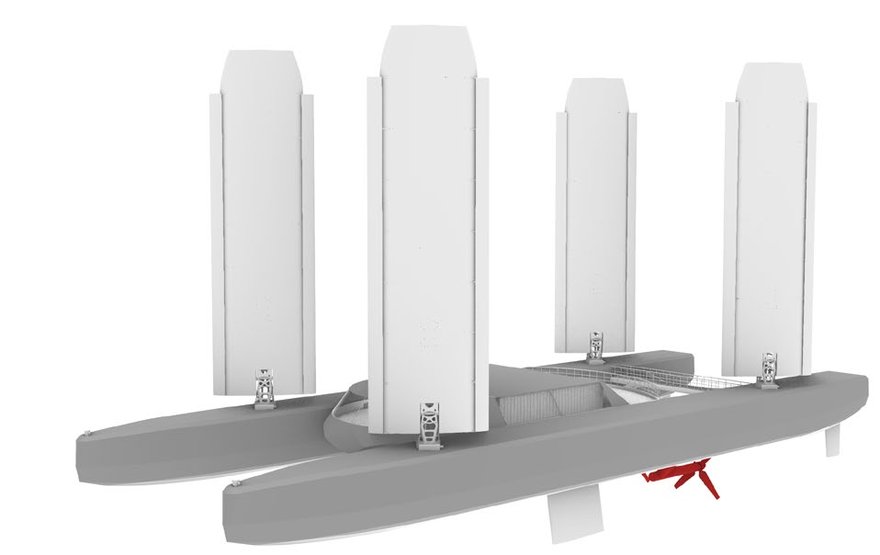 Conceptual 3MWe catamaran with four wing sails