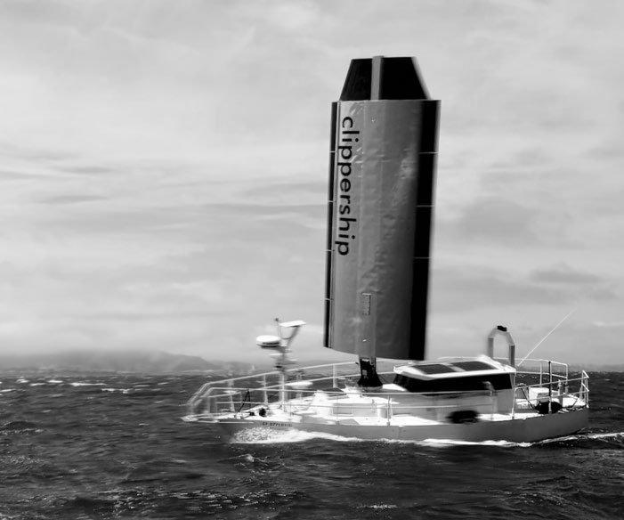 Clippership wing on an autonomous hull sailing in strong wind